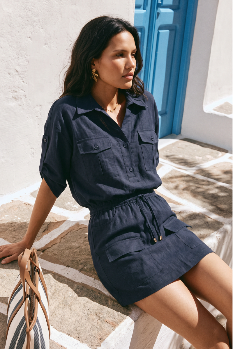Navy Washed Linen Naples Shirt
