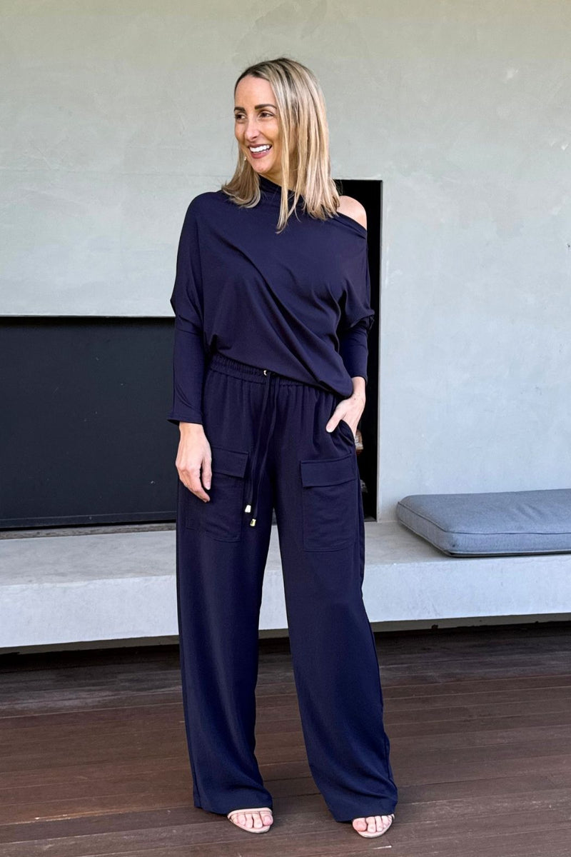 Navy Tencel Drape Top