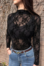 Black Mesh Funnel Neck Top