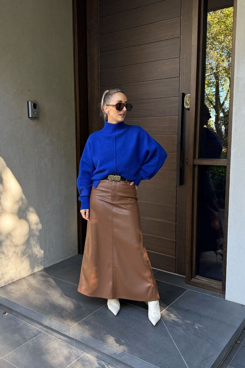 Tan Faux Leather Ocean Skirt