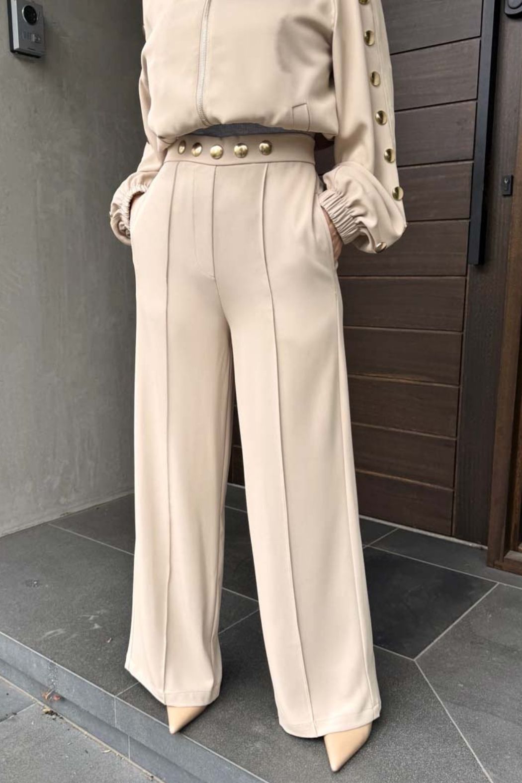 Beige Euro Stud Pant