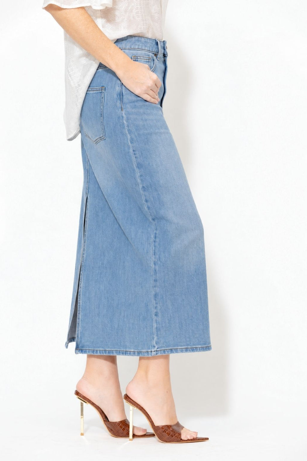 Blue Denim Maxi Skirt