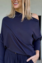 Navy Tencel Drape Top