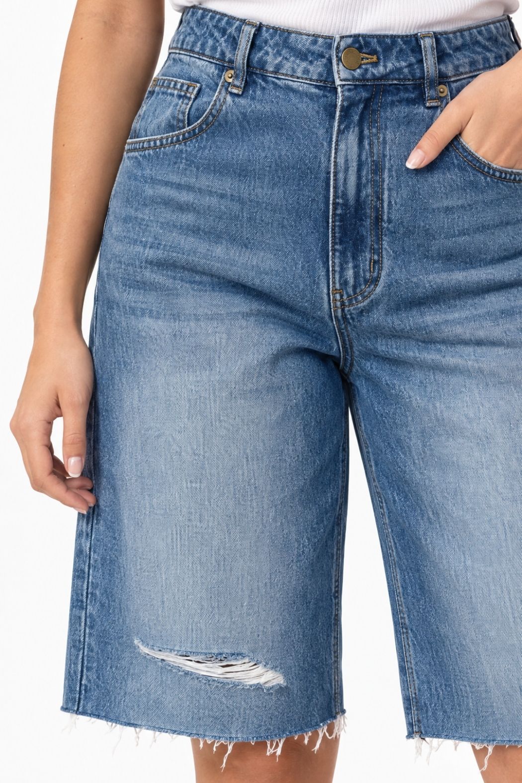 Mid Denim Distressed Shorts