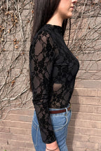 Black Mesh Funnel Neck Top