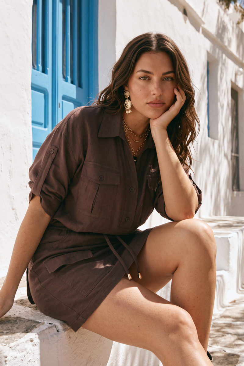 Chocolate Washed Linen Naples Shirt