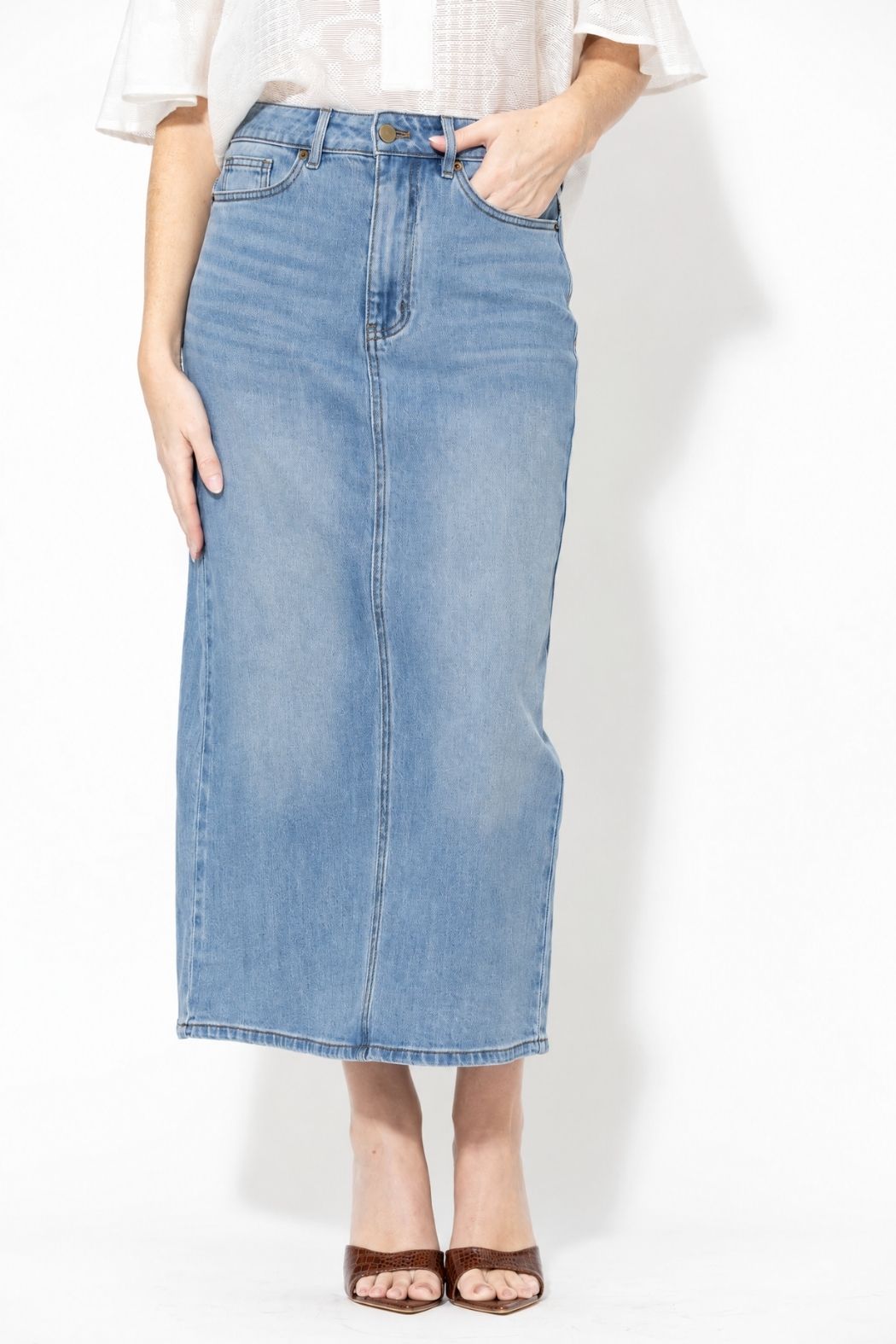 Blue Denim Maxi Skirt