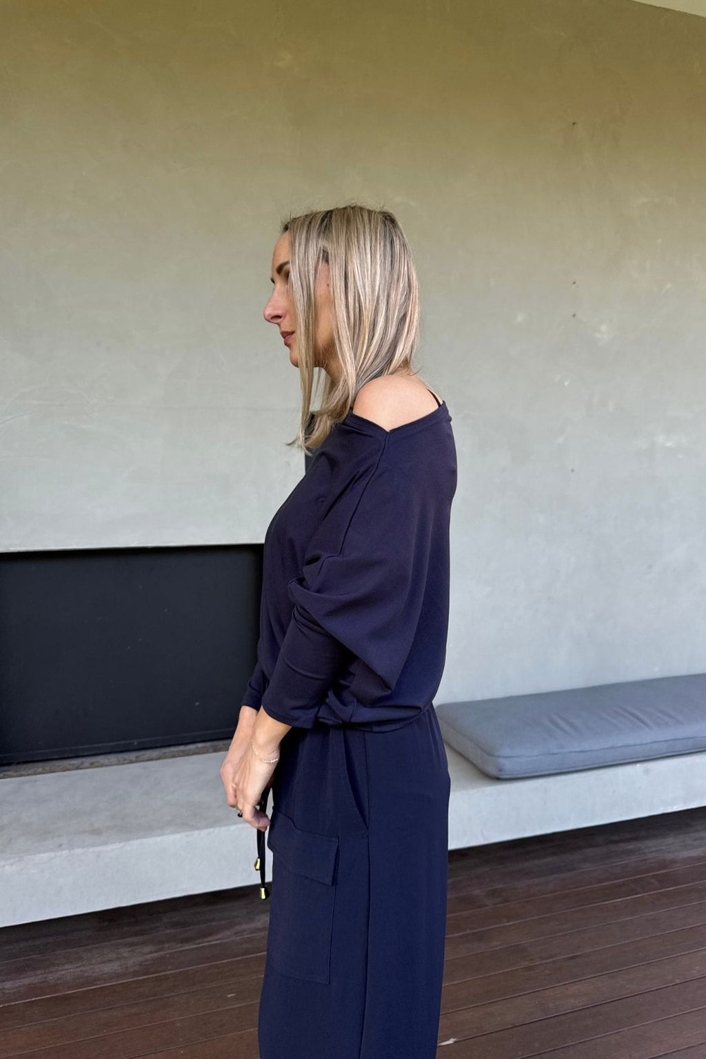 Navy Tencel Drape Top