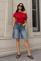 Mid Denim Distressed Shorts