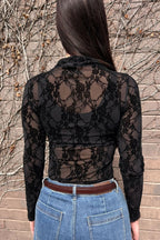 Black Mesh Funnel Neck Top
