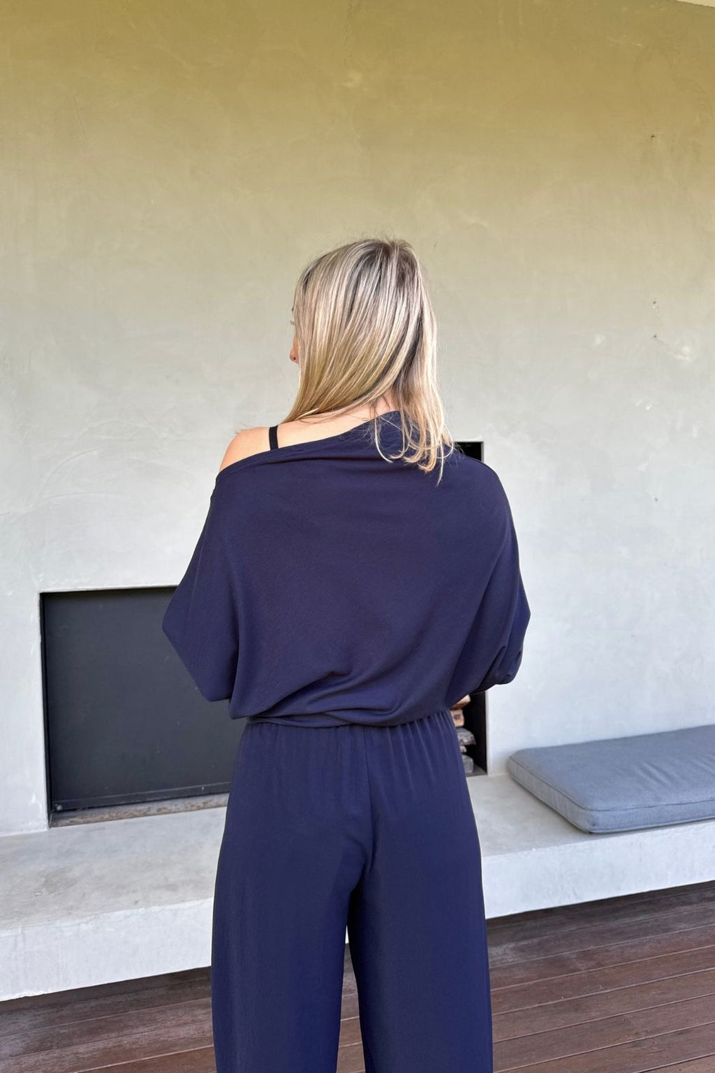 Navy Tencel Drape Top