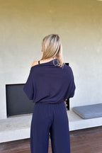 Navy Tencel Drape Top