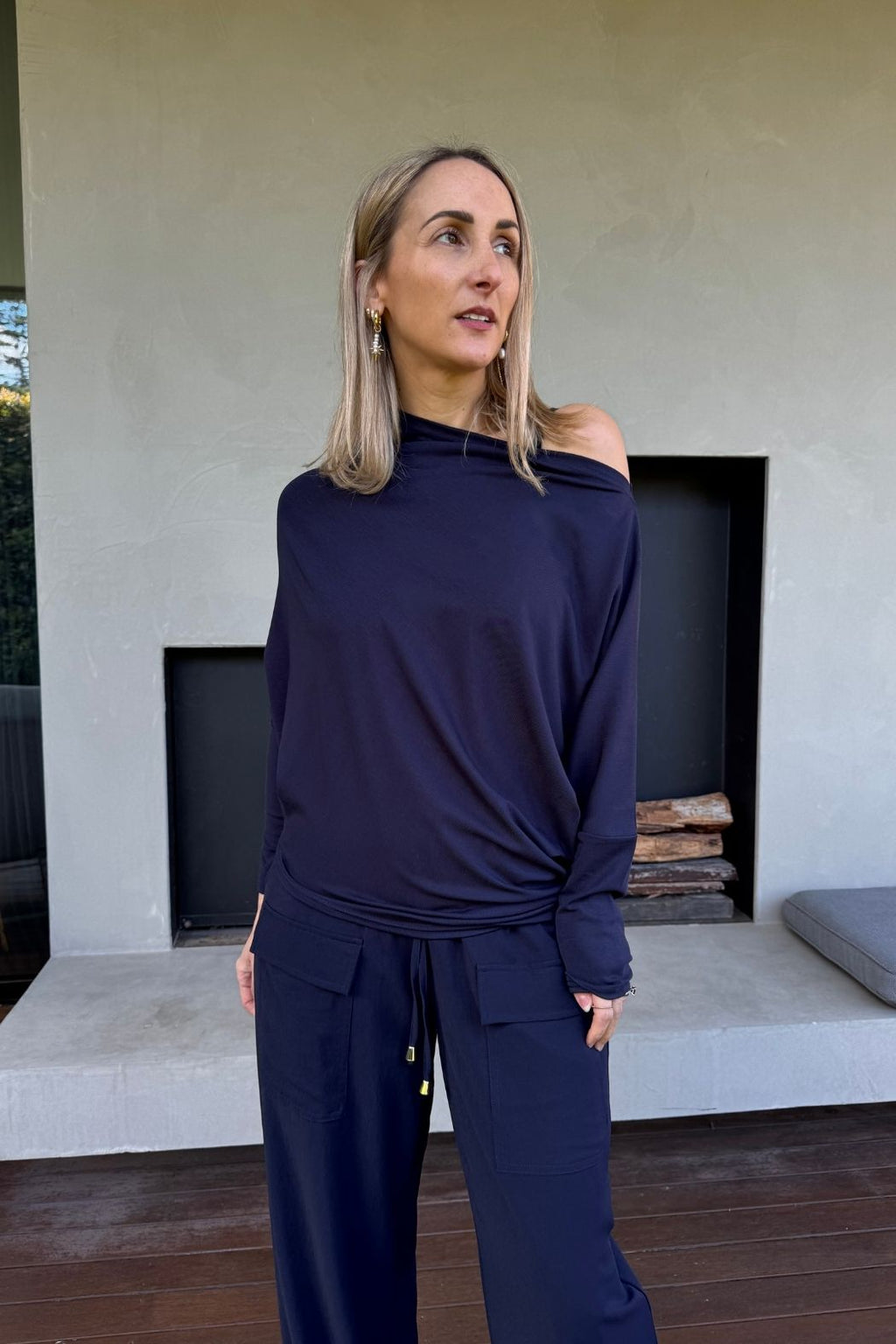 Navy Tencel Drape Top