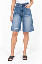 Mid Denim Distressed Shorts