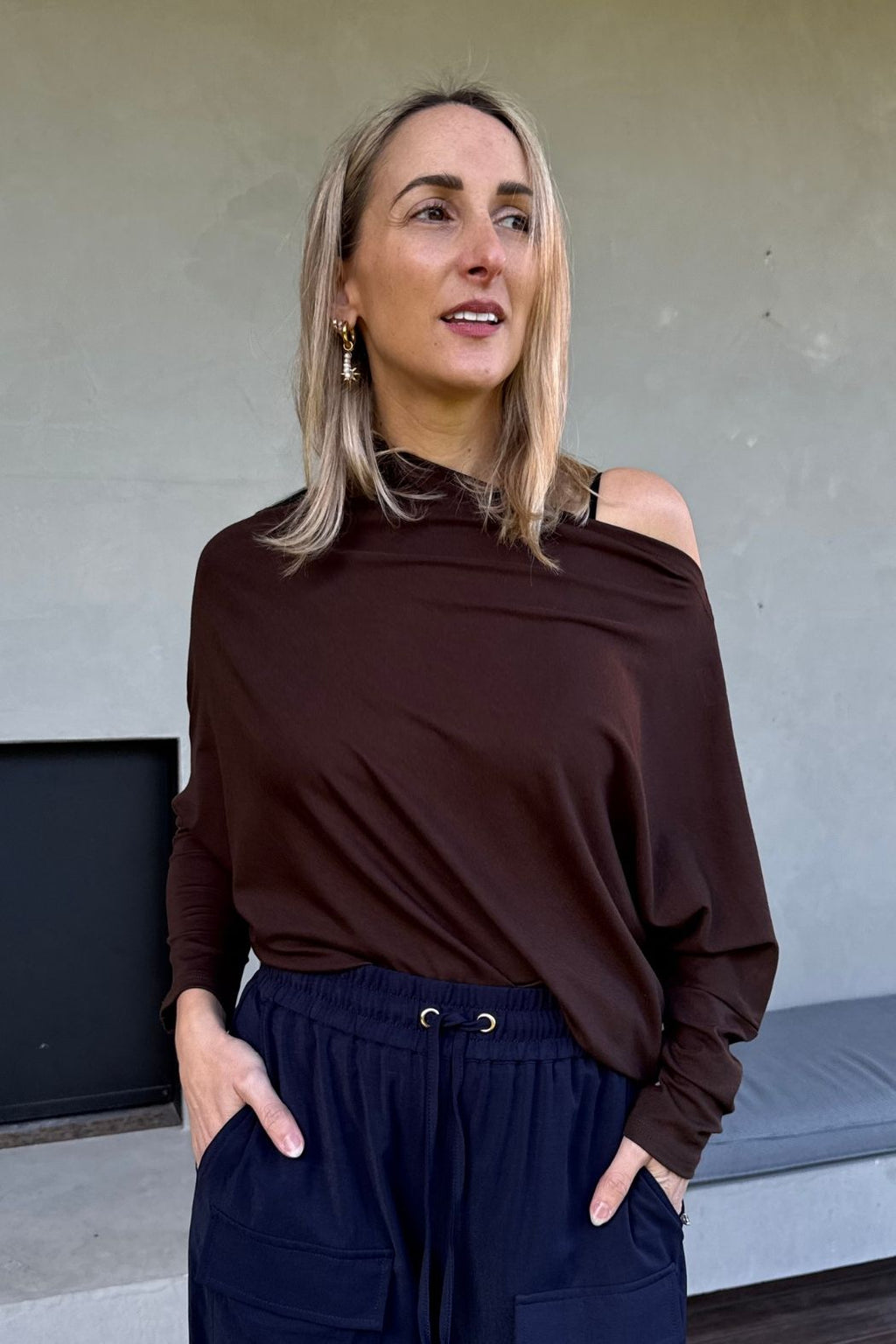 Chocolate Tencel Drape Top