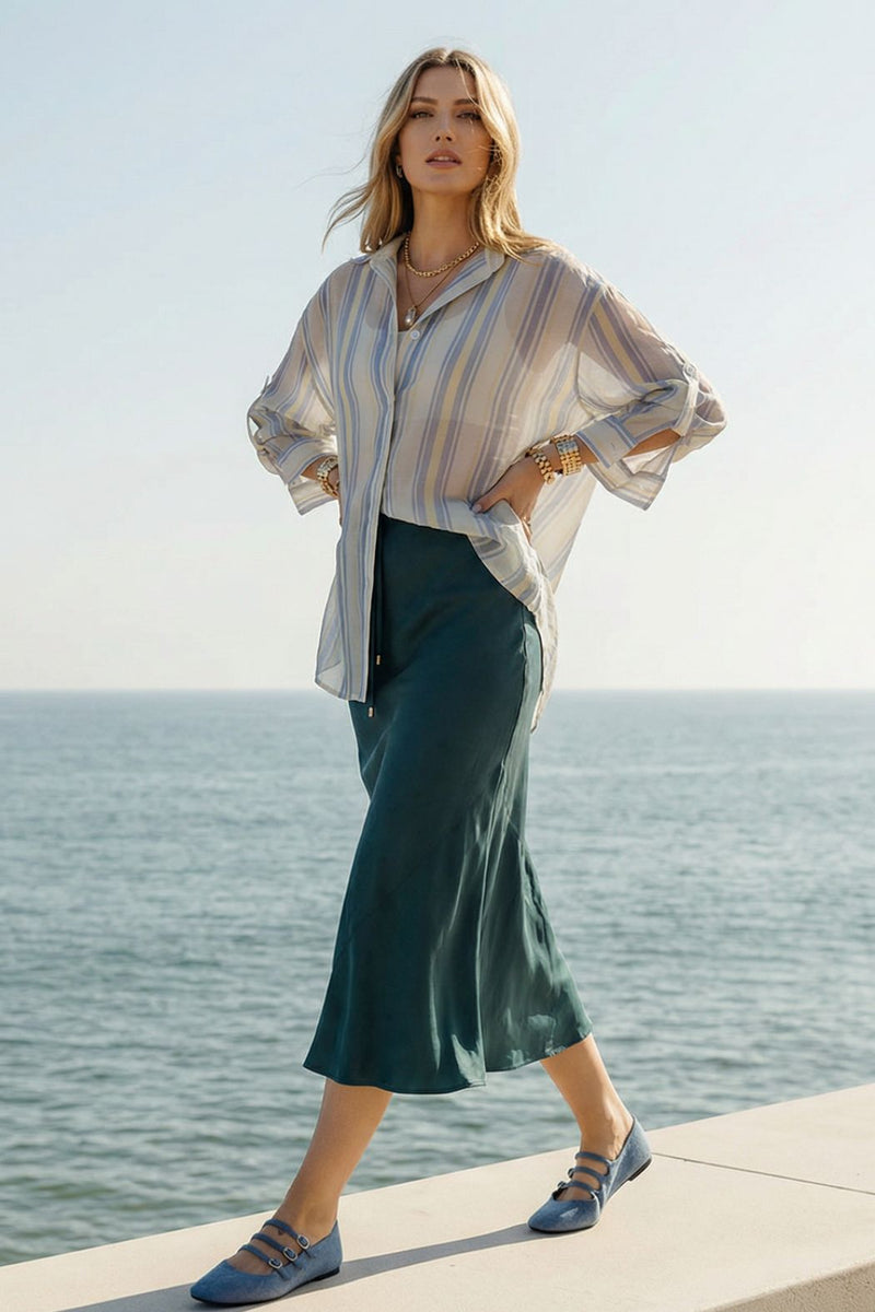 Yellow/Blue Lyocell Oversized Shirt