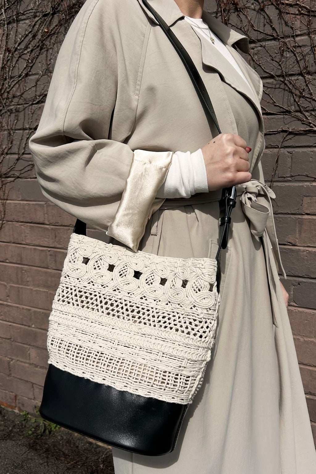 Ivory/Black Lola Crochet Bag