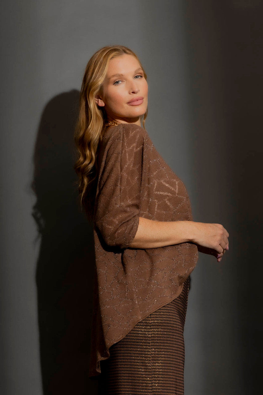 Mocha Lurex Knit Hi-Lo Top