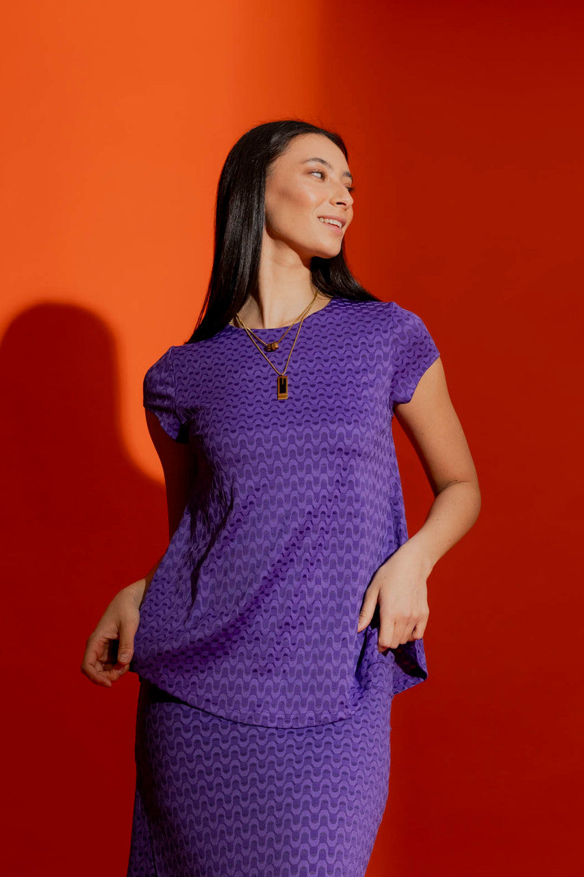 Purple Wave Bell Cap Sleeve Top