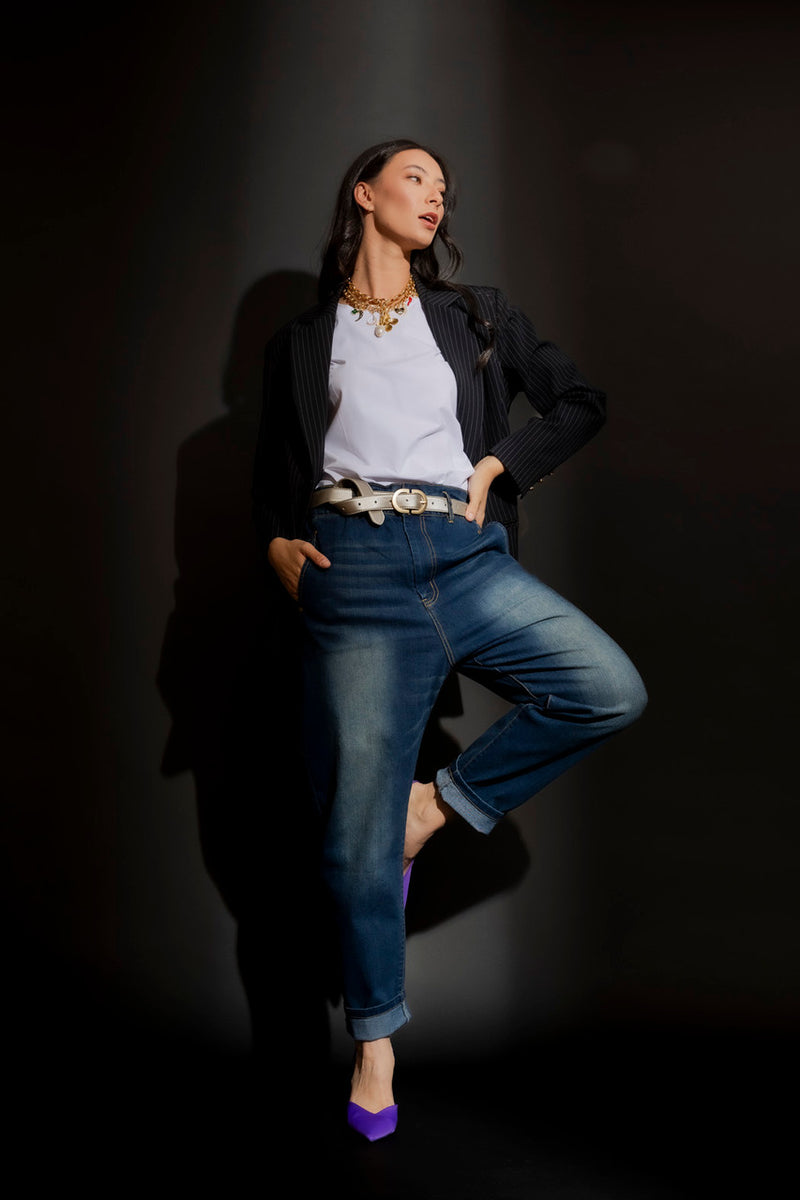 Dark Denim Paperbag Jeans Dark Denim