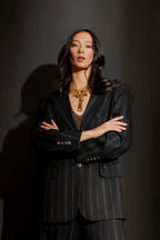 Black Stripe Lurex Oversized Blazer Black Stripe