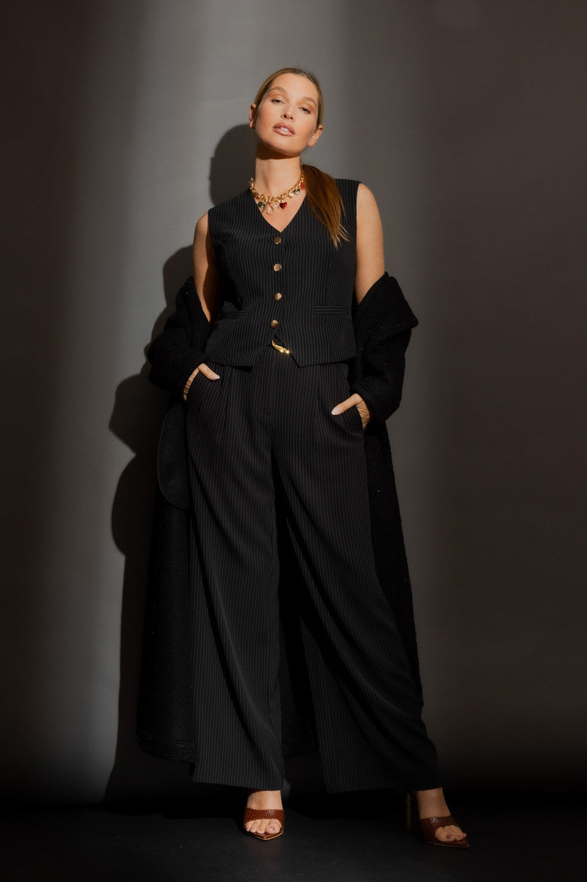 Black Pinstripe Cleo Pant Black Pinstripe