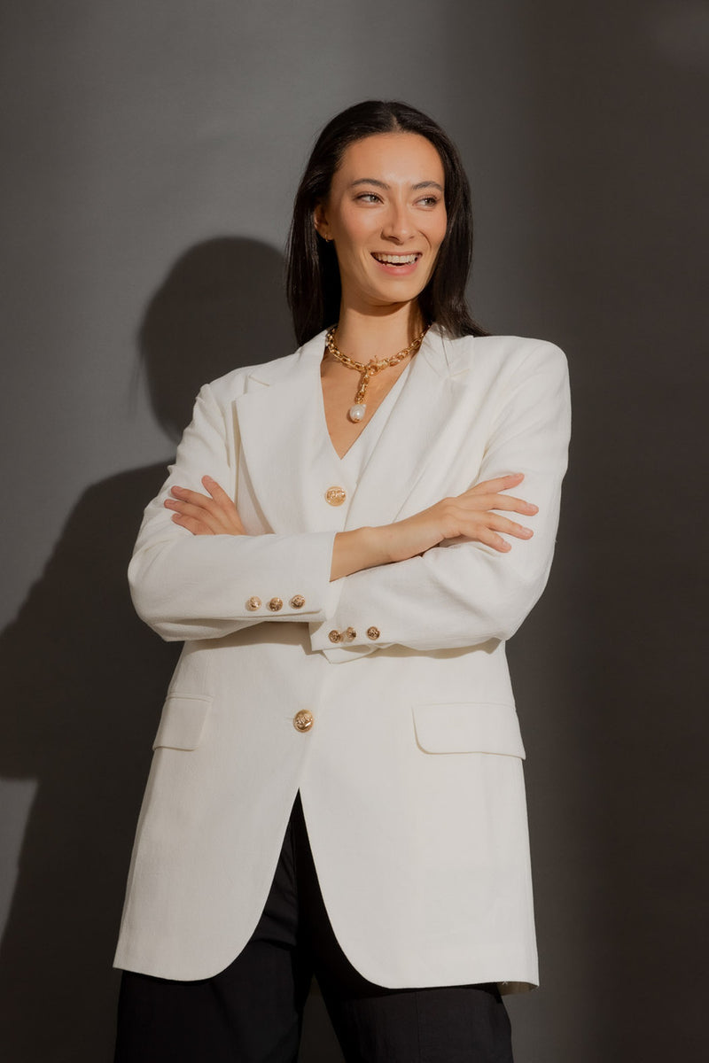 Ivory Sandwashed Linen Oversized Blazer