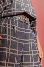 Navy Check Linen Crop Cleo Pant
