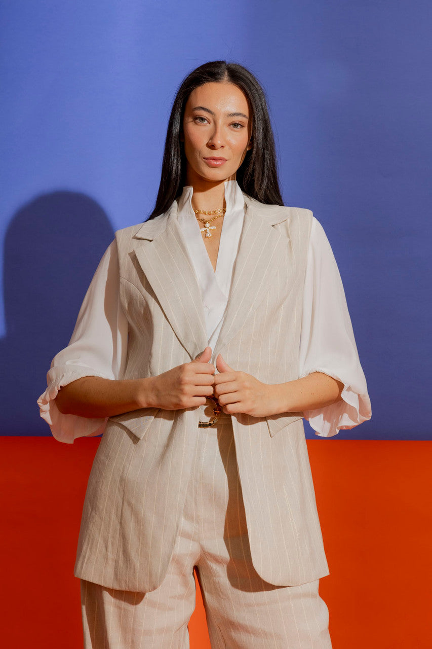 Natural Stripe Linen Vest