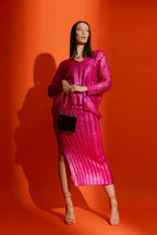 Pink Crochet Foil V Neck Jumper