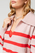Pink Red Chunky Stripe Knit Jumper