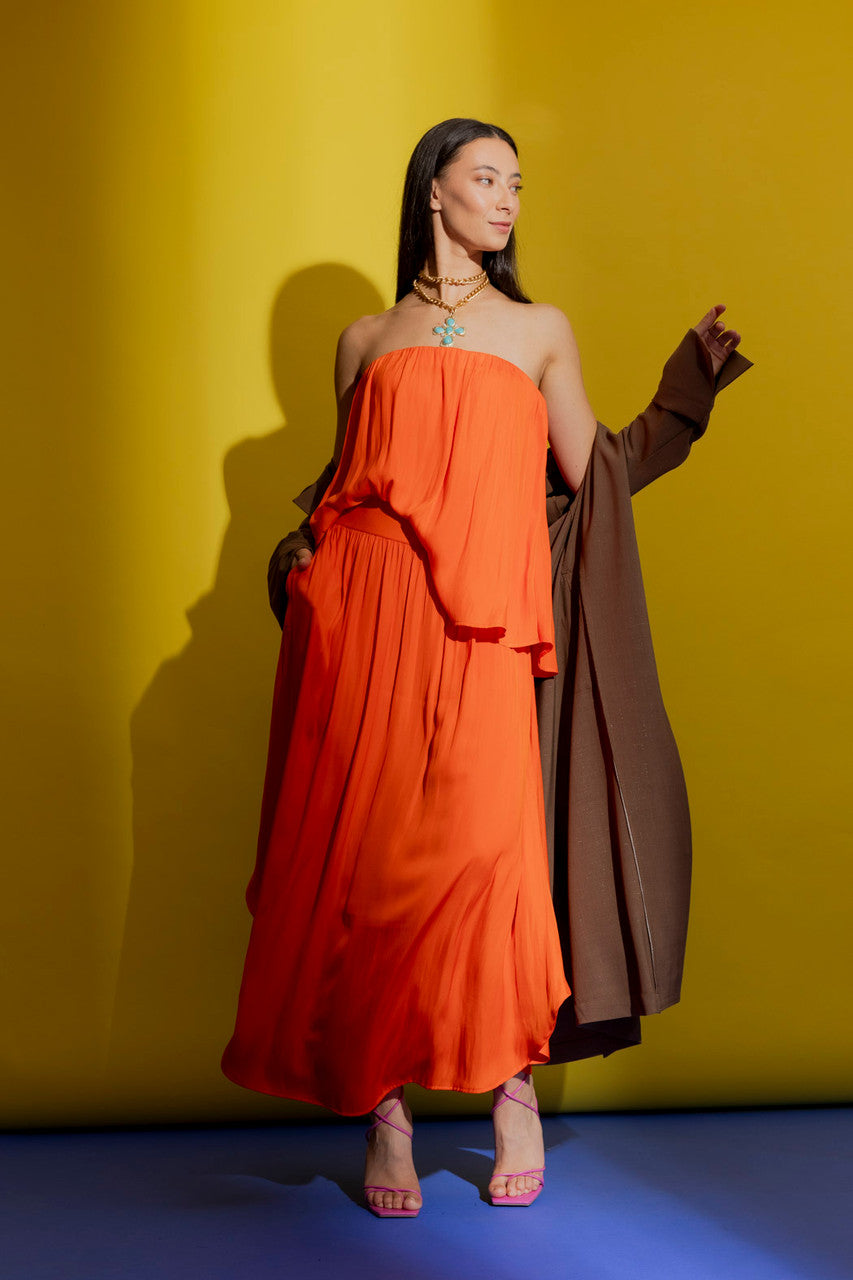 Orange Silky Strapless Top