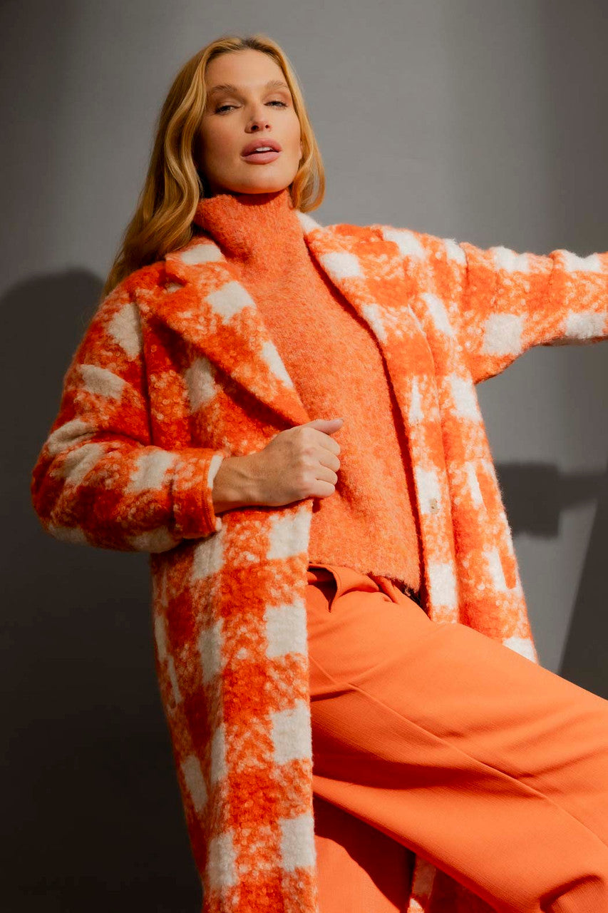 Orange Check Zip Coat Orange Check