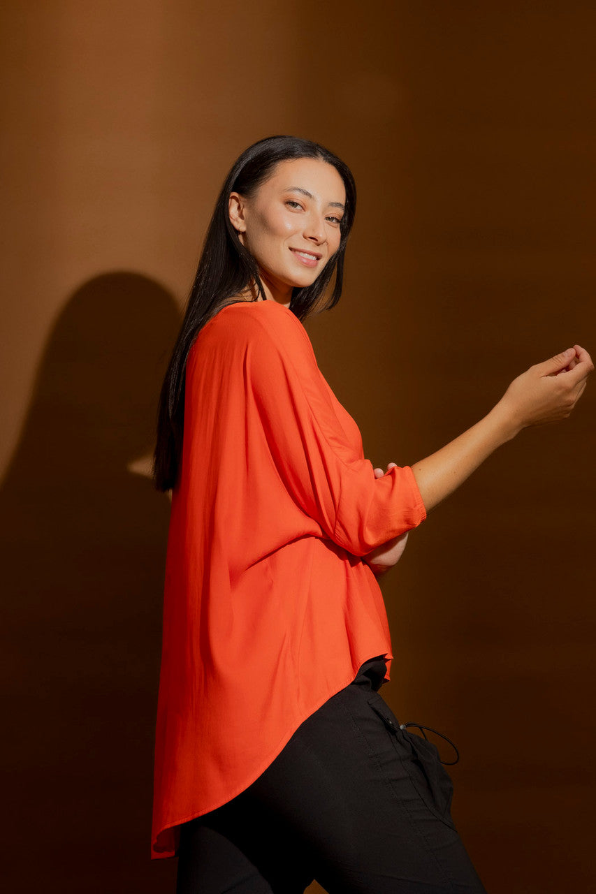 Orange Silky Hi-Lo Top