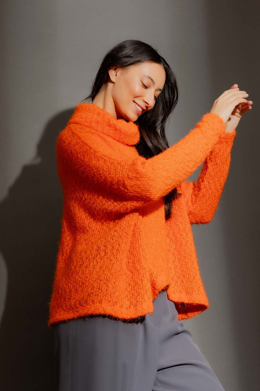 Orange Fluffy Roll Neck Jumper