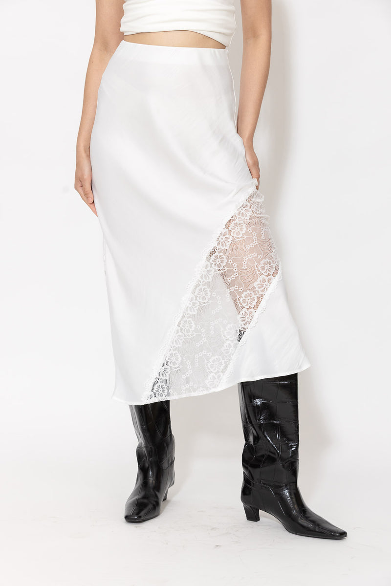White Glow Lace Bias Skirt