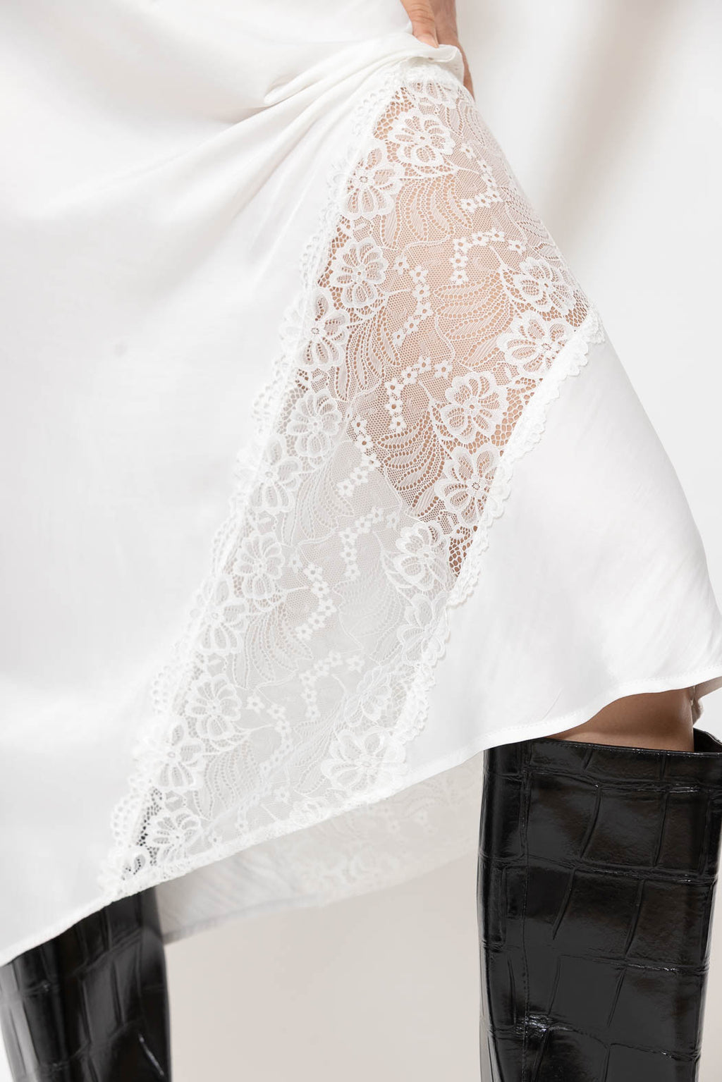 White Glow Lace Bias Skirt