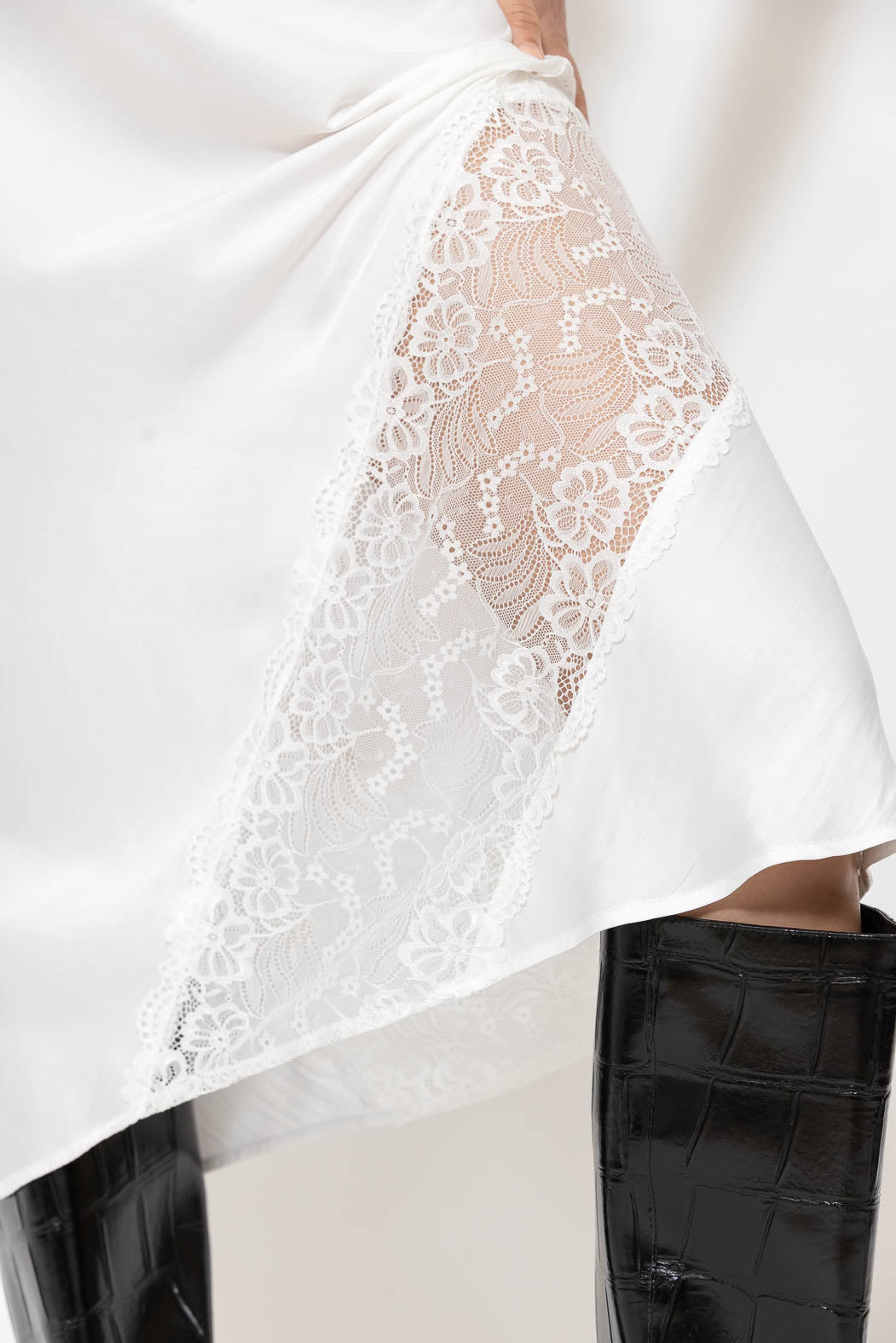 White Glow Lace Bias Skirt