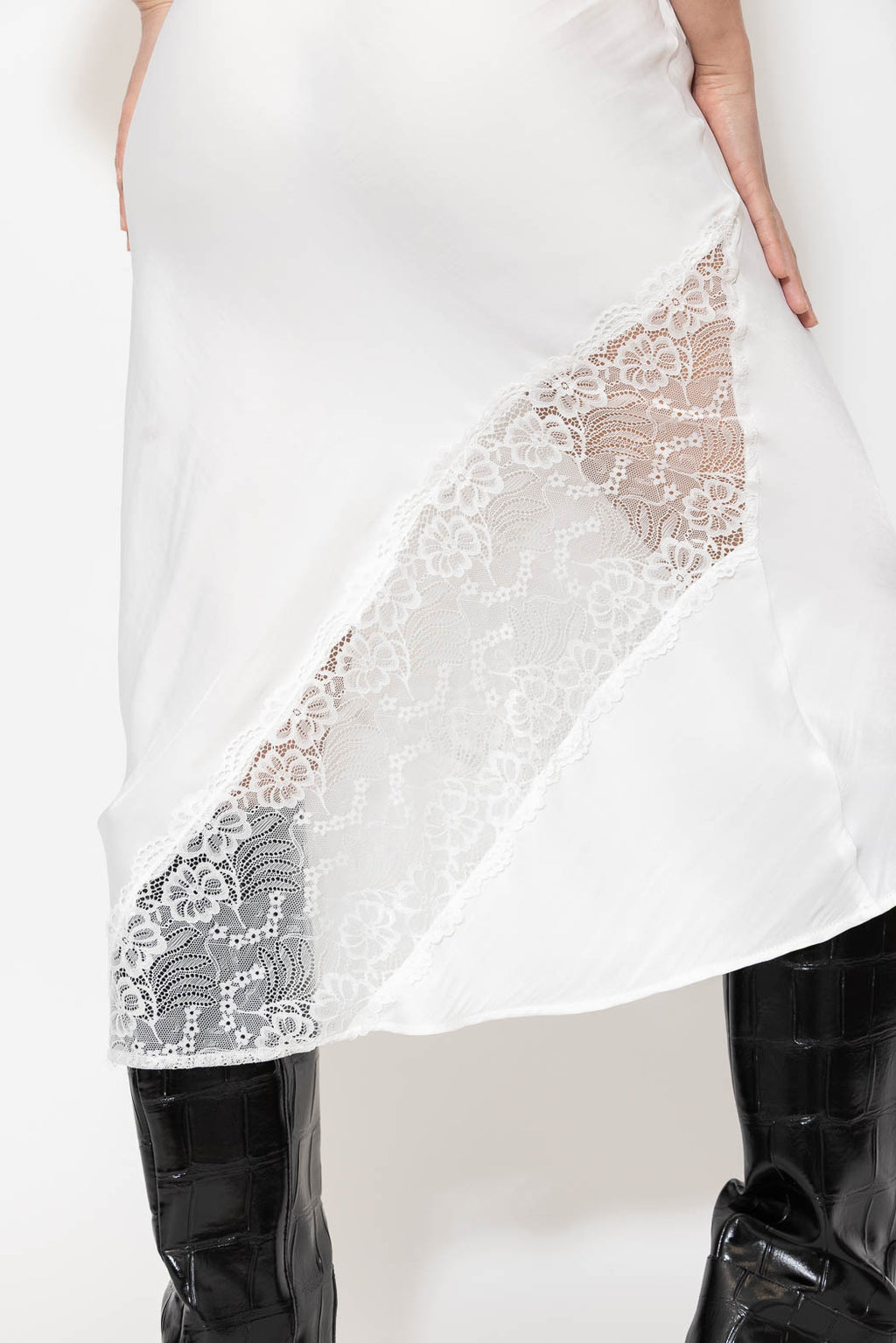 White Glow Lace Bias Skirt