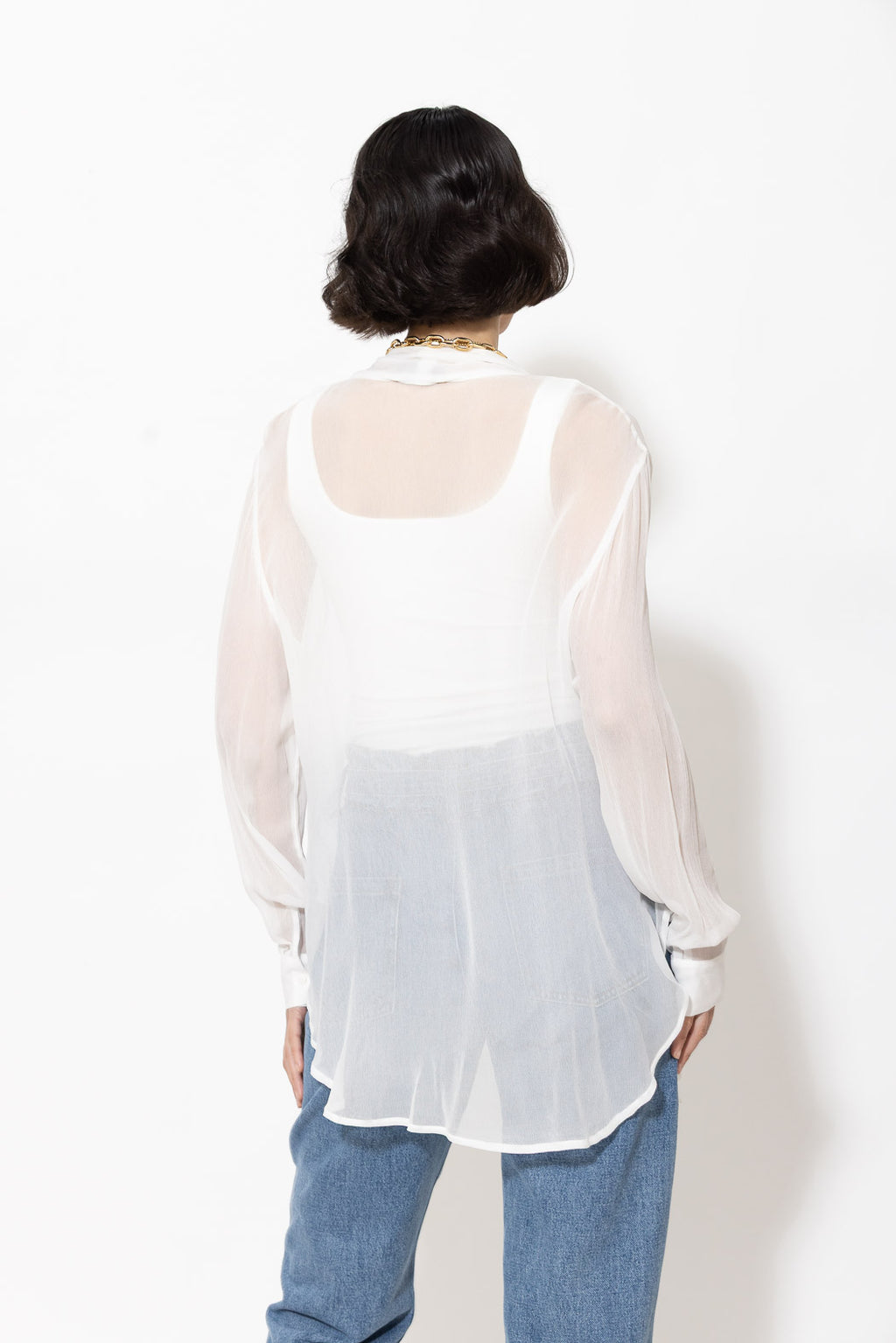 White Viscose Scarf Shirt