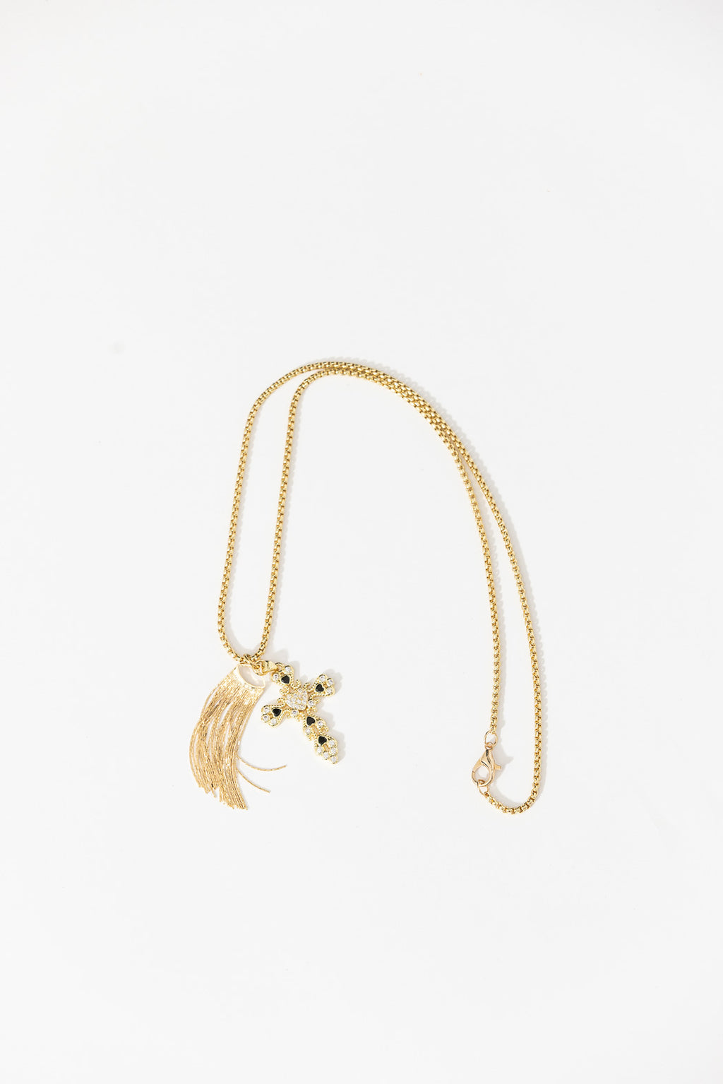 Gold Cross Tassel Necklace
