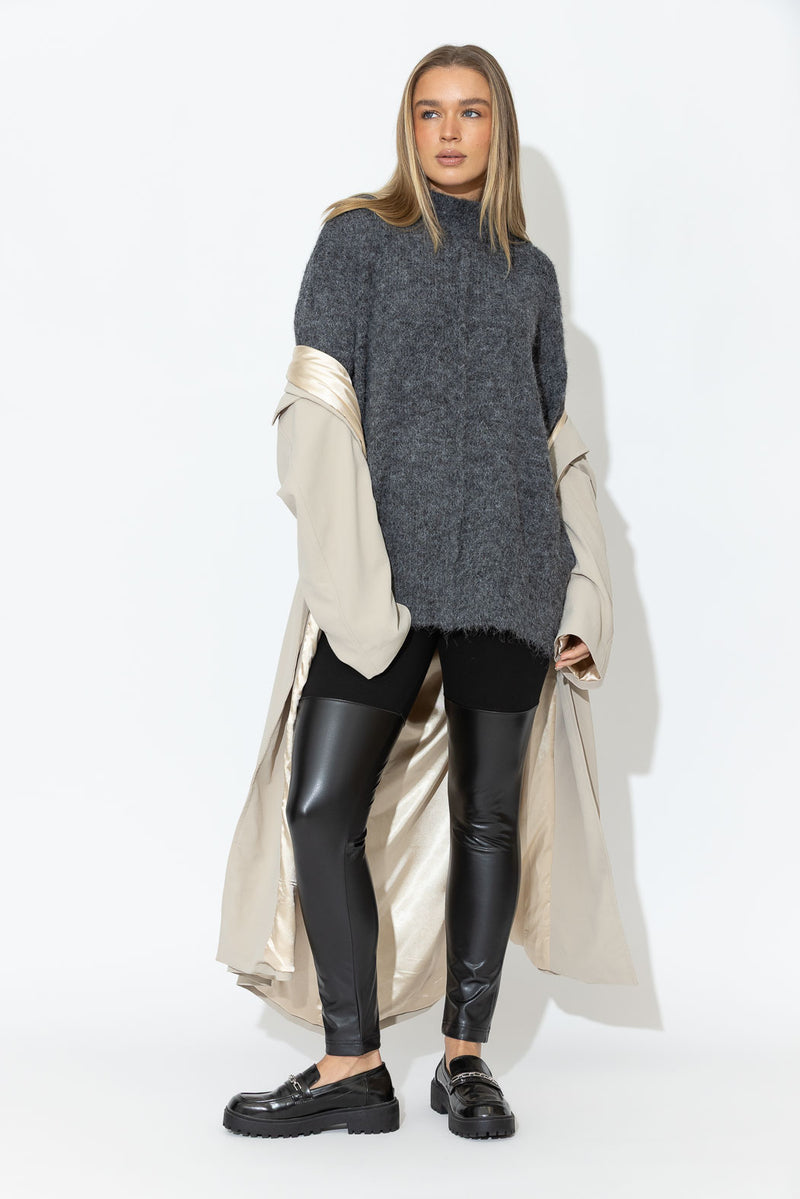 Charcoal Fluffy Front Seam Tunic