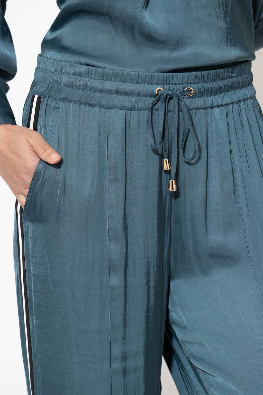 Teal Glow Pintuck Drawstring Pant