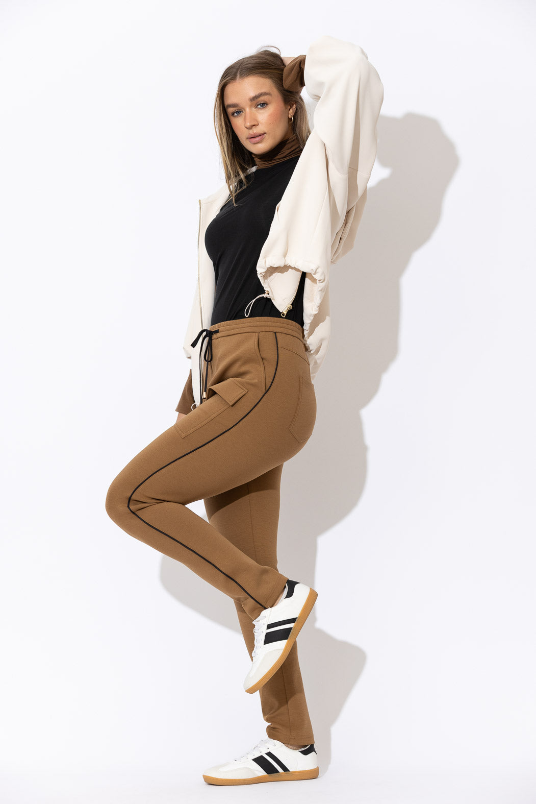 Tan Scuba Piped Cargo Pant