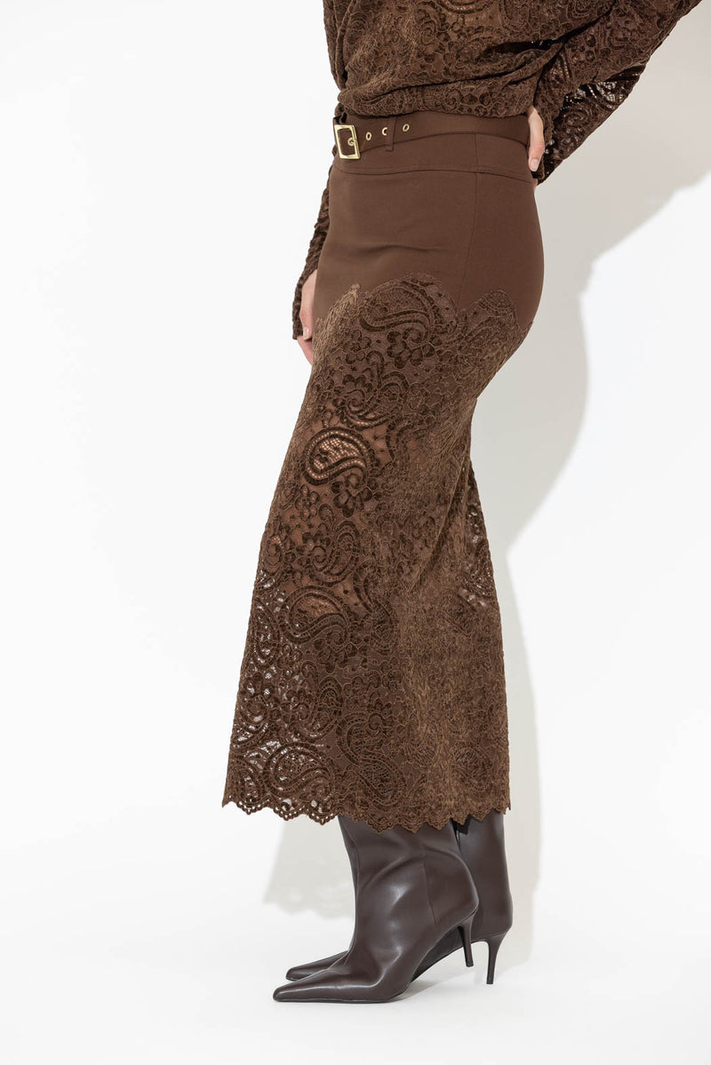 Chocolate Ponte Lace Skirt