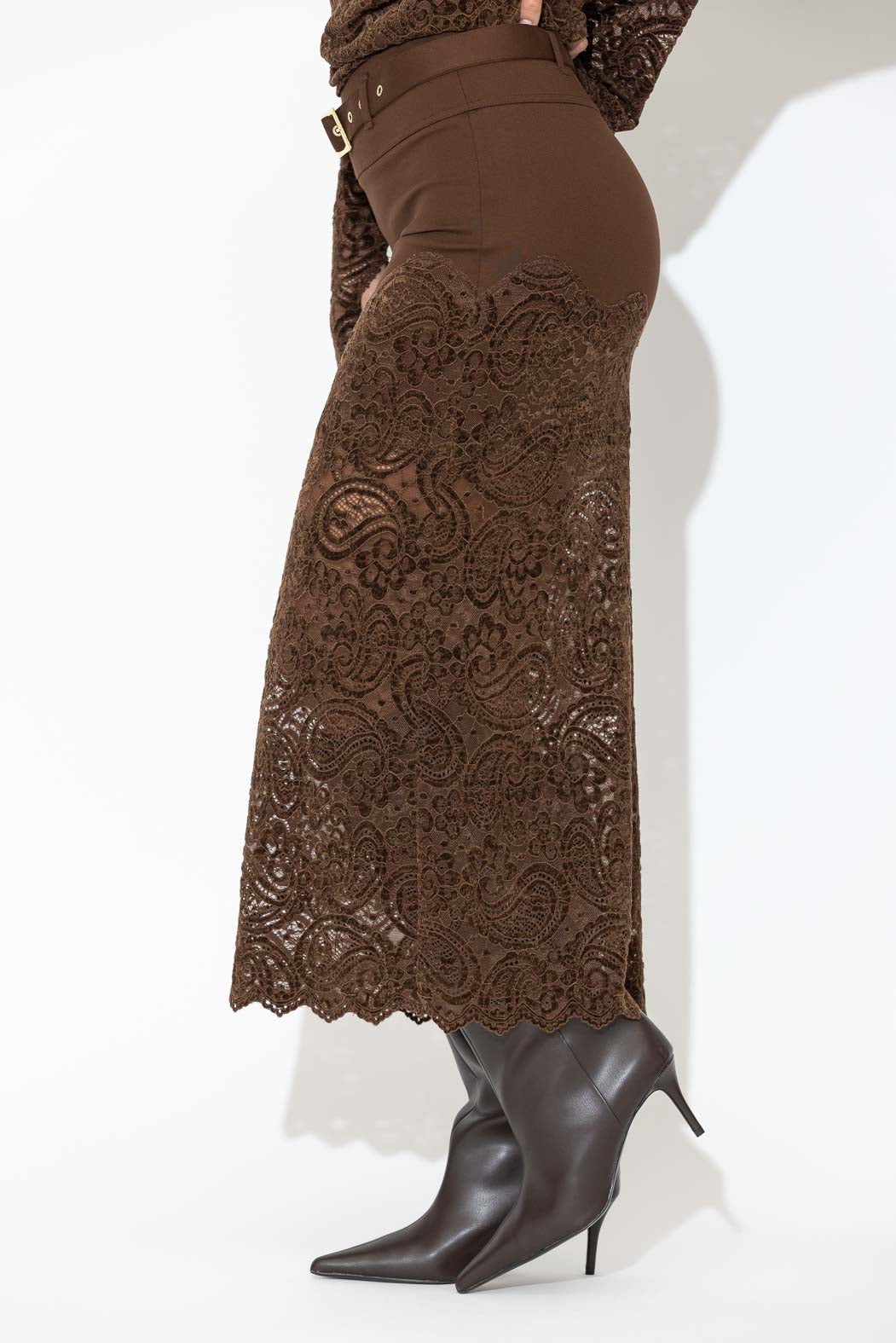 Chocolate Ponte Lace Skirt