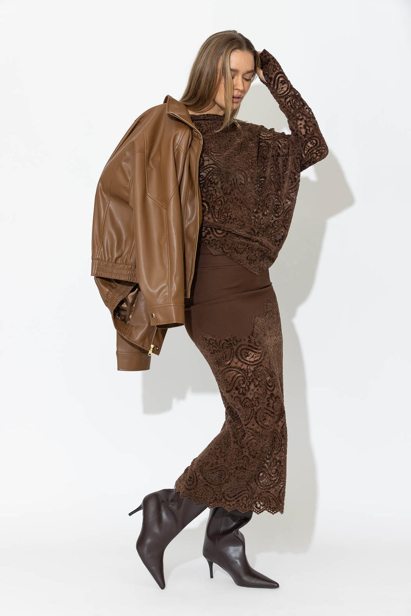 Chocolate Ponte Lace Skirt