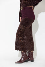 Burgundy Ponte Lace Skirt