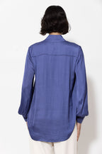 Soft Navy Glow Rib Cuff Blogger Shirt