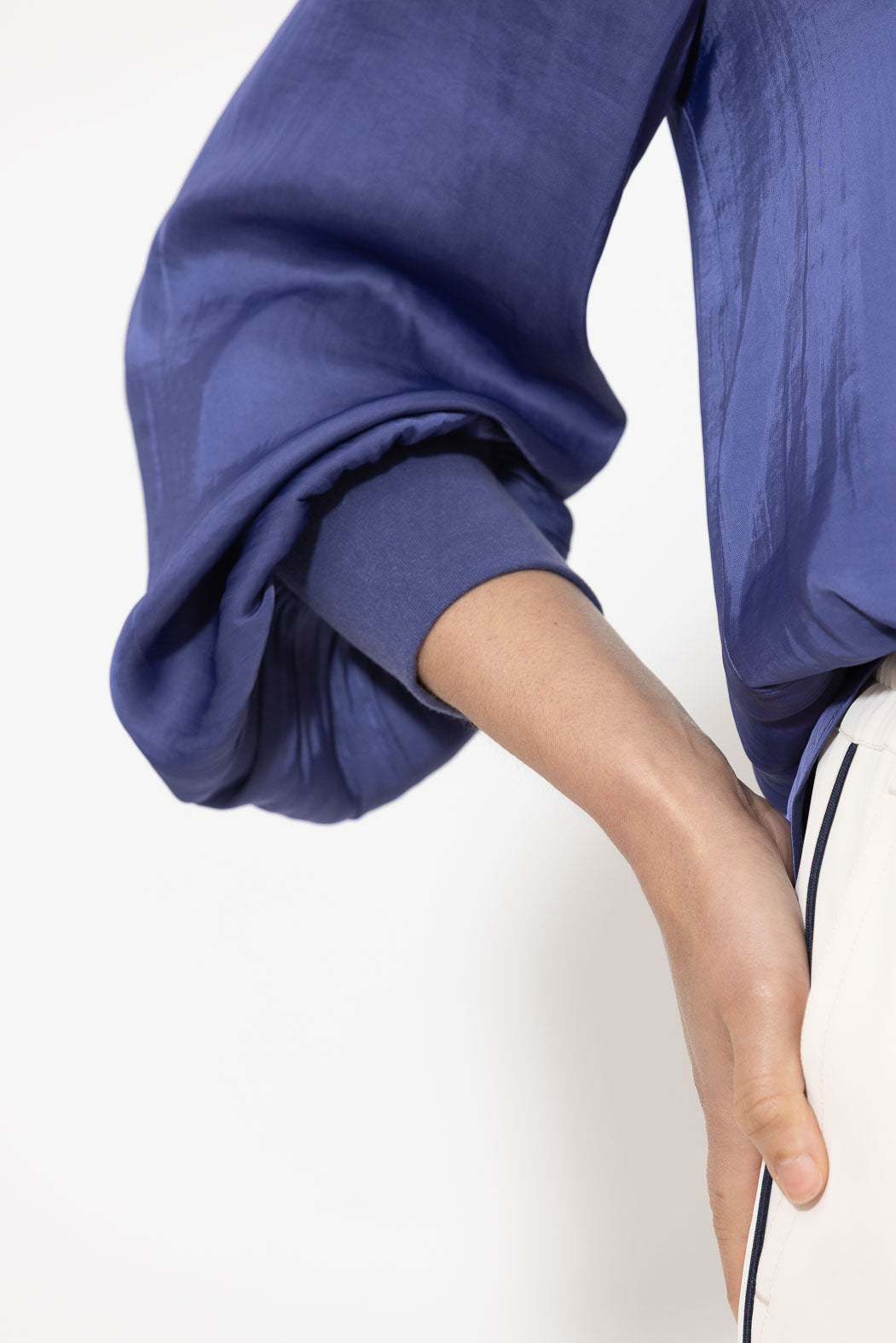 Soft Navy Glow Rib Cuff Blogger Shirt